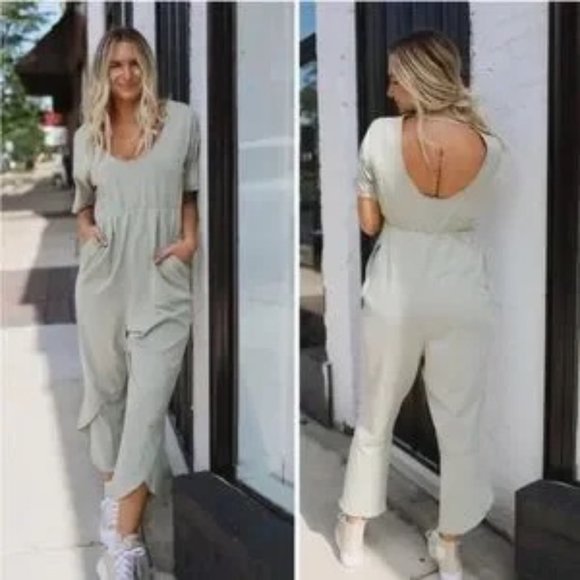 Intimately Free People Women's Cotton Good Side Jumpsuit Boho Green Size XS - Picture 7 of 14